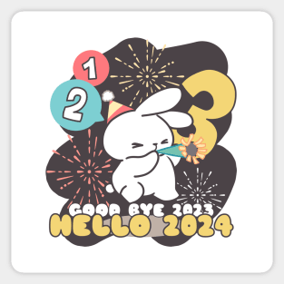 Good Bye 2023, Hello 2024, Ringing in the New Year with Cute Bunny Sticker